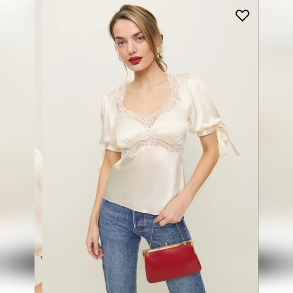 Reformation Dolly Cream Silk Top Size 8 NWT - Picture 9 of 12